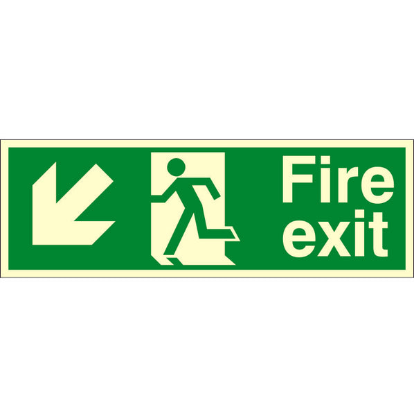 Fire Exit Down Left Arrow Sign